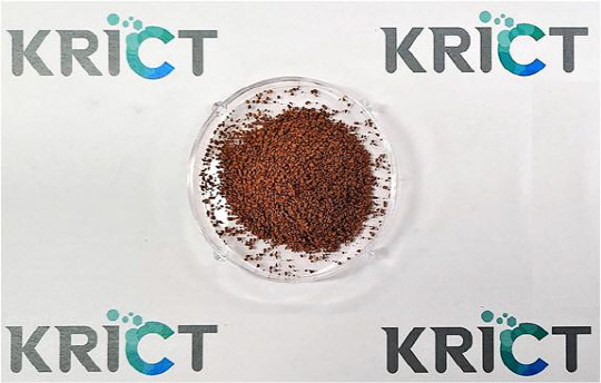 화학연은 버려지는 이산화탄소와 산업 부생가스를 이용해 고부가가치 화학물질인 '알파올레인'을 생산하는 촉매 공정 기술을 개발했다. 사진은 새로 개발된 철-산화아연 촉매로, 제조공정에서 이산화탄소를 배출하지 않는다.  화학연 제공